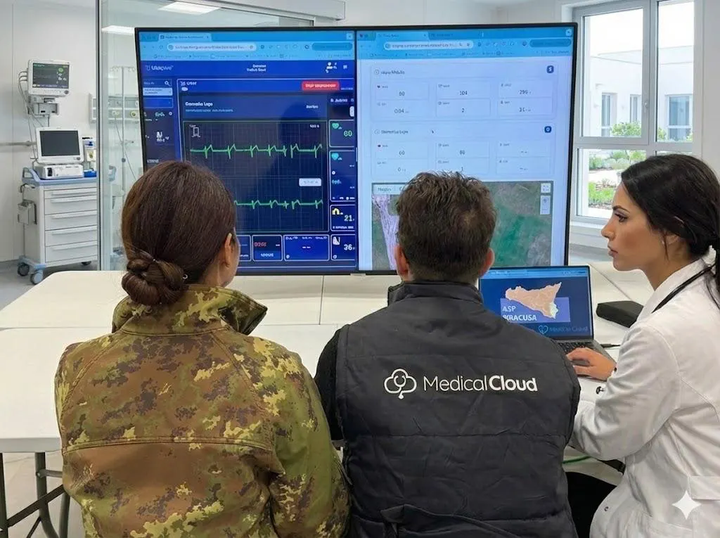The MedicalCloud team working with healthcare professionals and Italian Air Force personnel